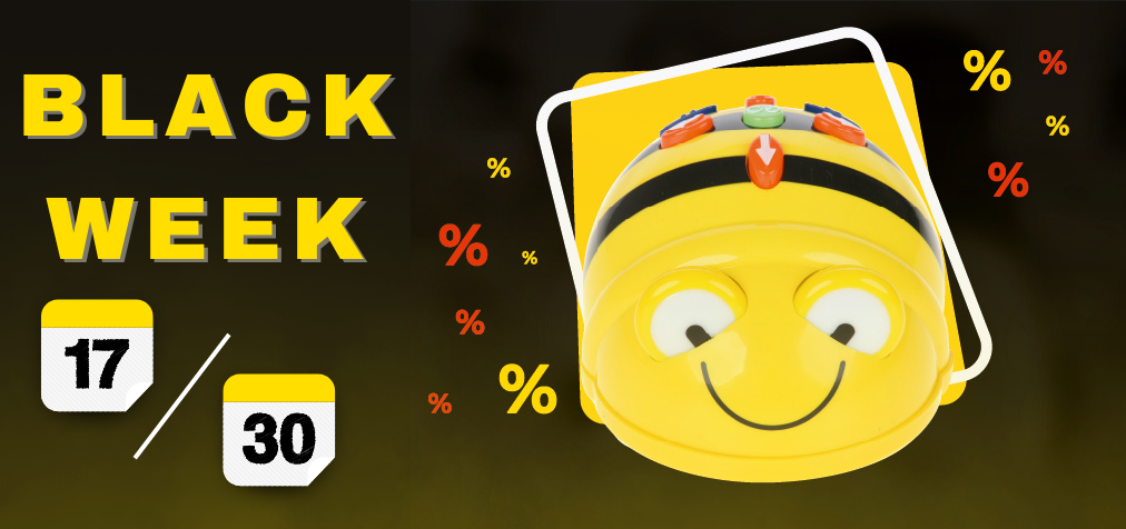 Black Week, Bee-Bot, žltý robot, zľavy, dátum 17 a 30